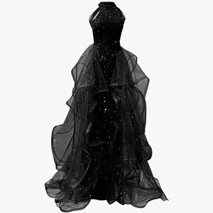 Elegant Black Glitter Halter Prom Dress